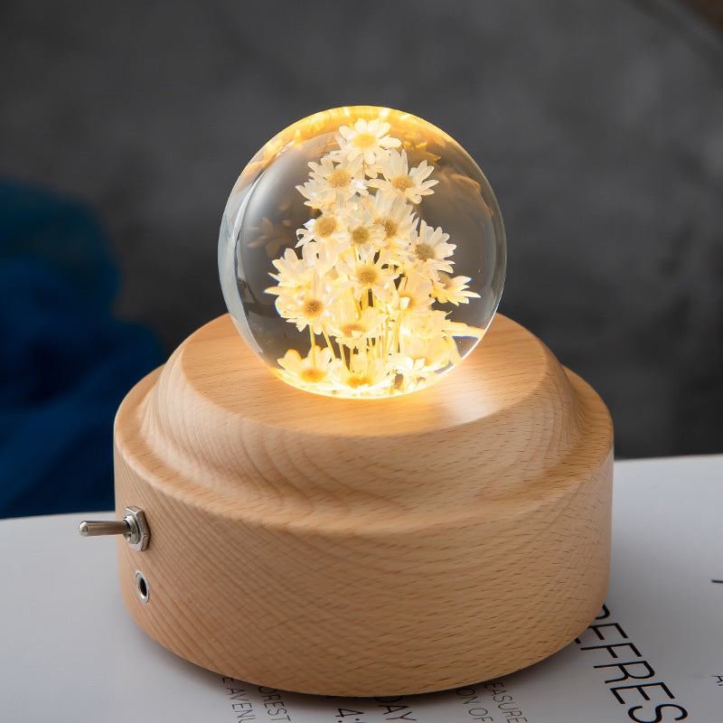 LED Night Light Flower Crystal Ball Children Night Lamp With Woodern Base Bedroom Ambient Light Creative Gift Night Light